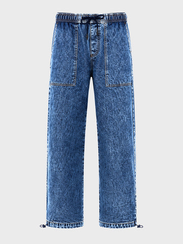 Men's Blue Relaxed Fit Solid Denim Joggers