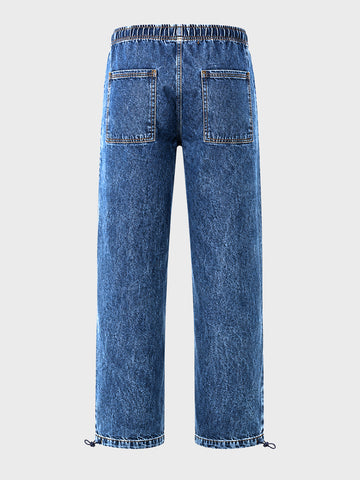 Men's Blue Relaxed Fit Solid Denim Joggers