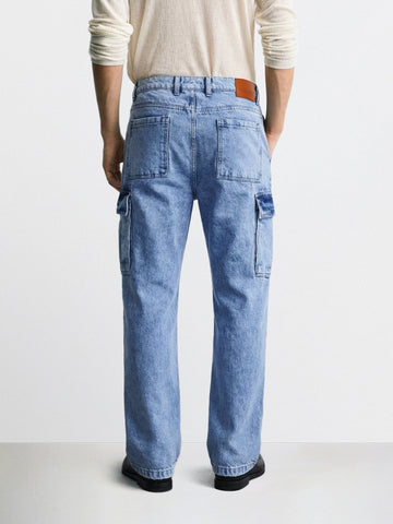 Men's Blue Relaxed Fit Solid Casual Jeans