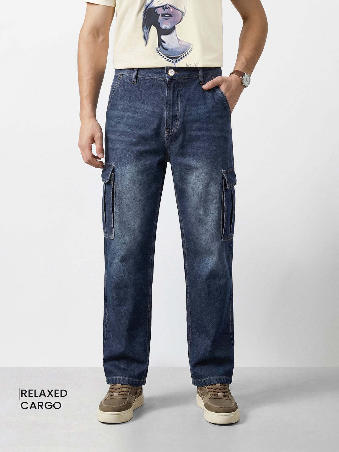 Men's Blue Relaxed Fit Solid Casual Jeans