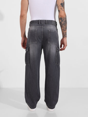 Men's Grey Relaxed Fit Solid Casual Jeans