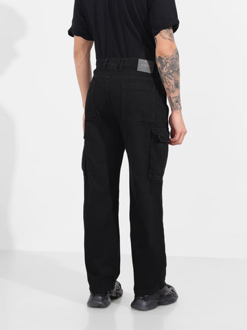 Men's Black Relaxed Fit Solid Casual Jeans