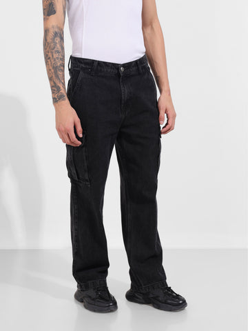 Men's Black Relaxed Fit Solid Casual Jeans