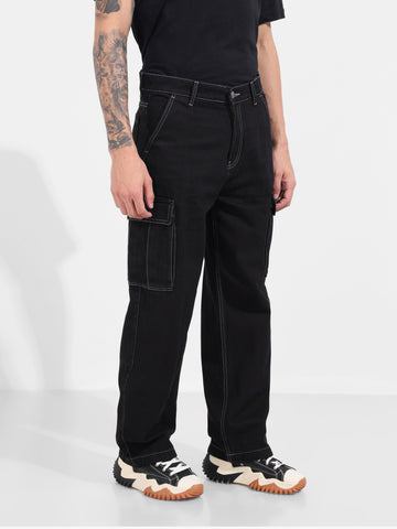 Men's Black Relaxed Fit Solid Casual Jeans