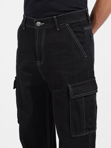 Men's Black Relaxed Fit Solid Casual Jeans