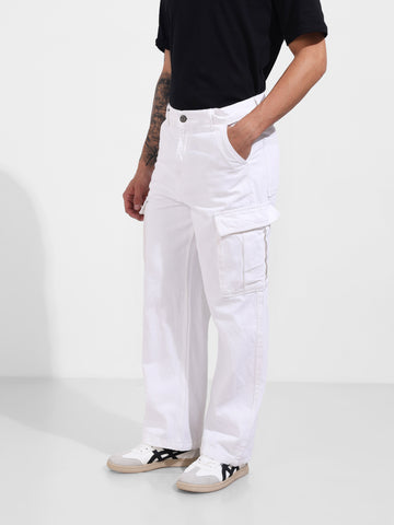 Men's White Relaxed Fit Solid Casual Jeans