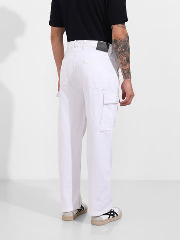 Men's White Relaxed Fit Solid Casual Jeans