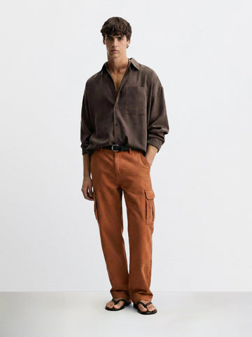 Men's Brown Relaxed Fit Solid Casual Jeans