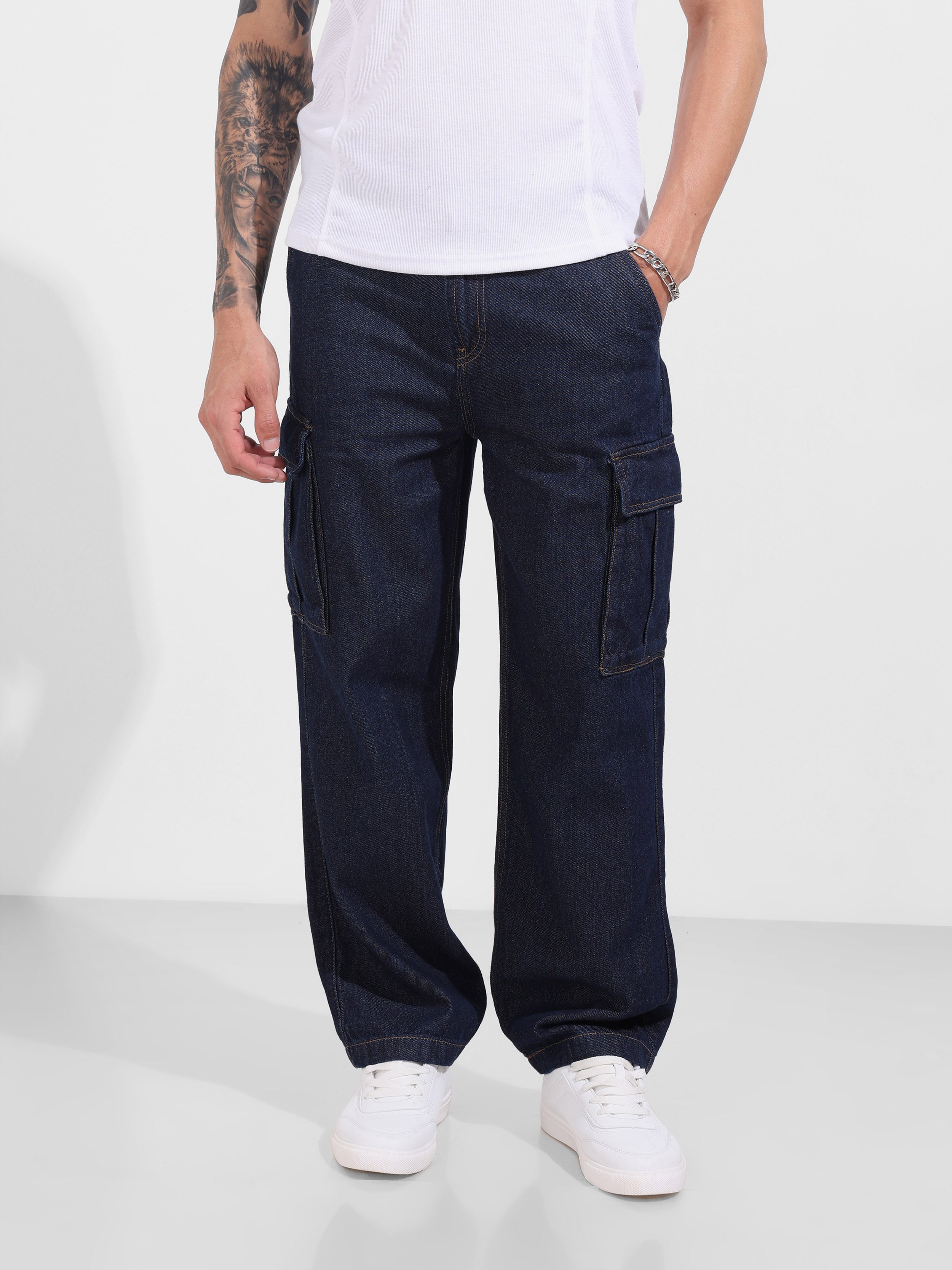Men's Blue Relaxed Fit Solid Casual Jeans