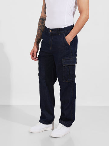 Men's Blue Relaxed Fit Solid Casual Jeans