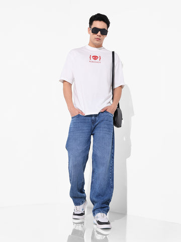 Men's Blue Relaxed Fit Solid Casual Jeans