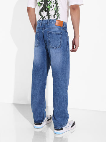 Men's Blue Relaxed Fit Solid Casual Jeans
