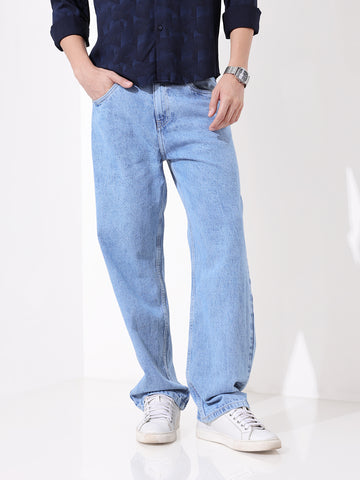 Men's Blue Relaxed Fit Solid Casual Jeans
