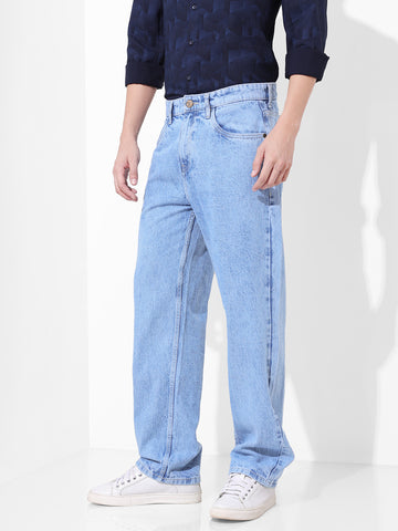 Men's Blue Relaxed Fit Solid Casual Jeans