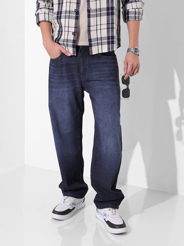Men's Blue Relaxed Fit Solid Casual Jeans