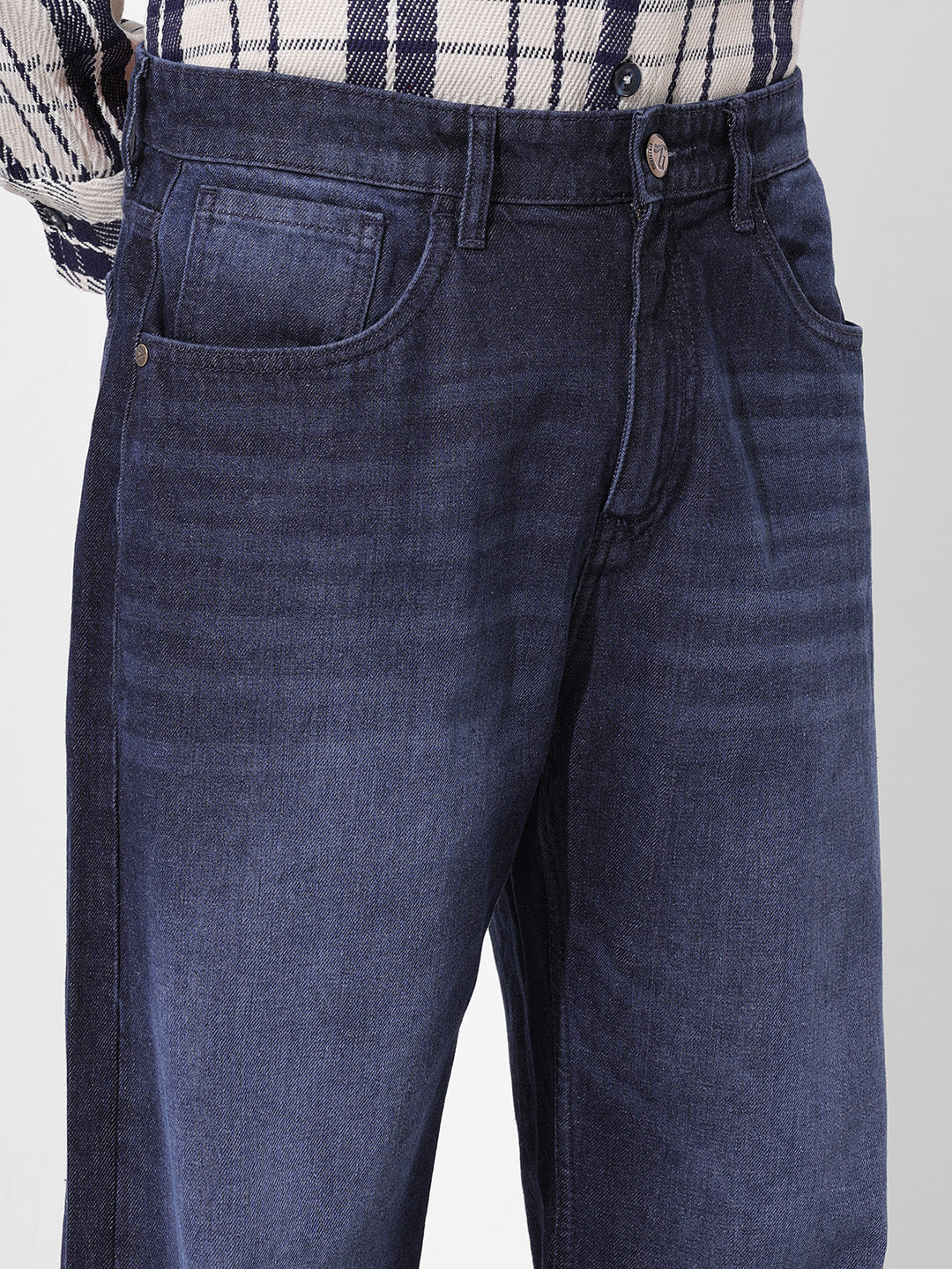 Men's Blue Relaxed Fit Solid Casual Jeans