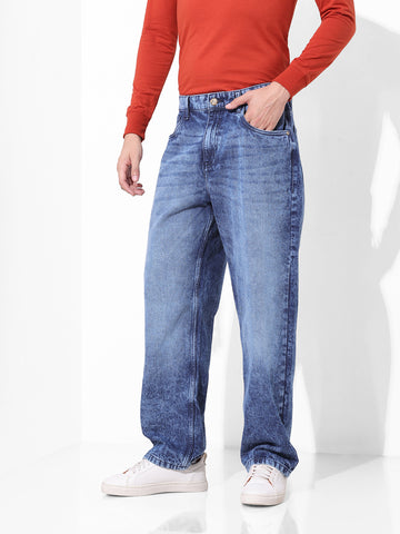 Men's Blue Relaxed Fit Solid Casual Jeans