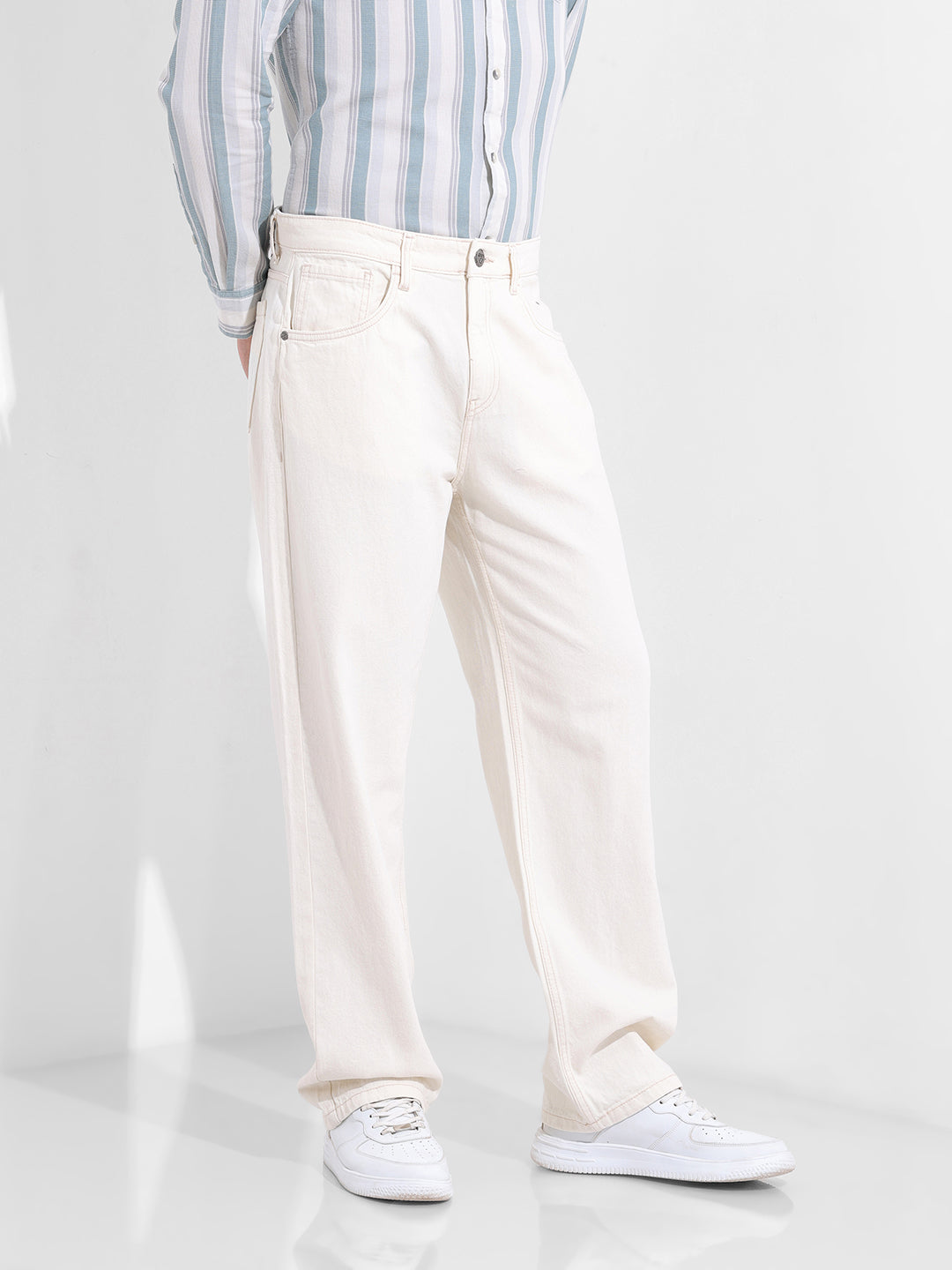 Men's White Relaxed Fit The Eternity Series Jeans