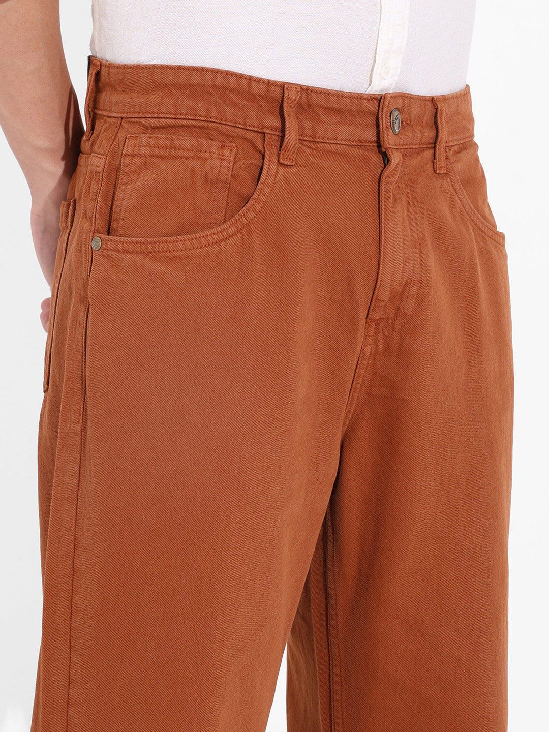 Men's Brown Relaxed Fit Solid Casual Jeans