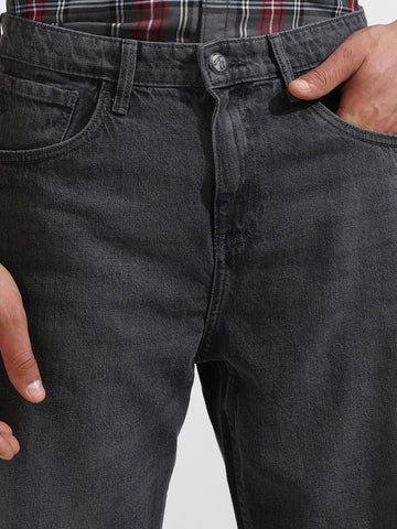 Men's Grey Relaxed Fit Solid Casual Jeans