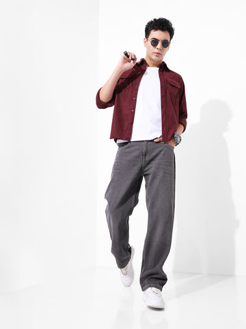 Men's Grey Relaxed Fit Solid Casual Jeans