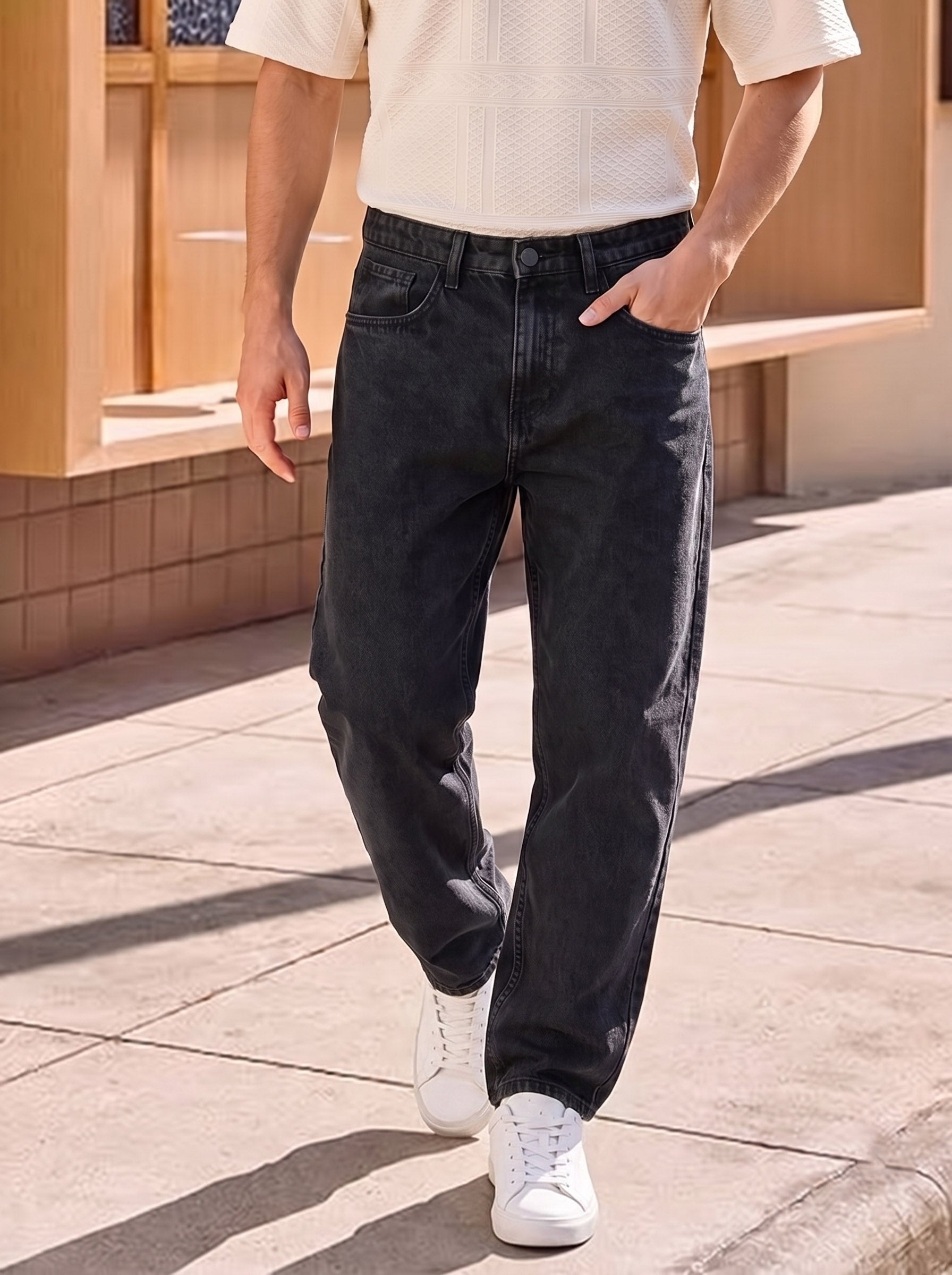 Men's Black Relaxed Fit Casual Jeans