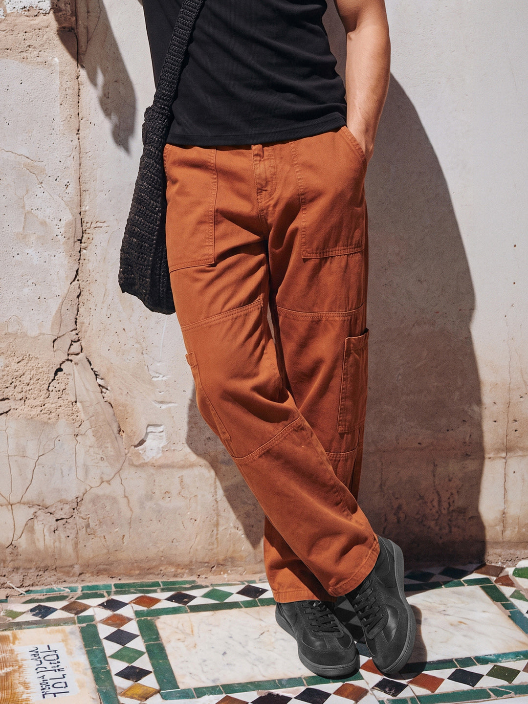 Men's Brown Regular Tapered Fit Solid Eternity Series Jeans