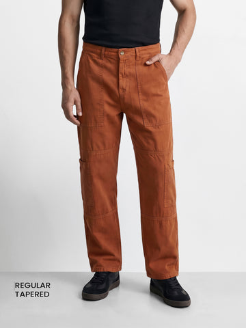 Men's Brown Regular Tapered Fit Solid Eternity Series Jeans