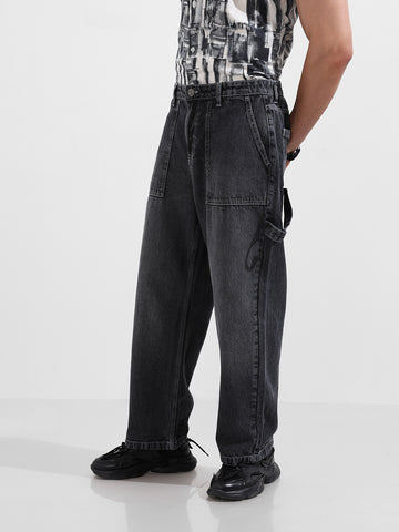 Men's Grey Loose Fit Solid Casual Jeans
