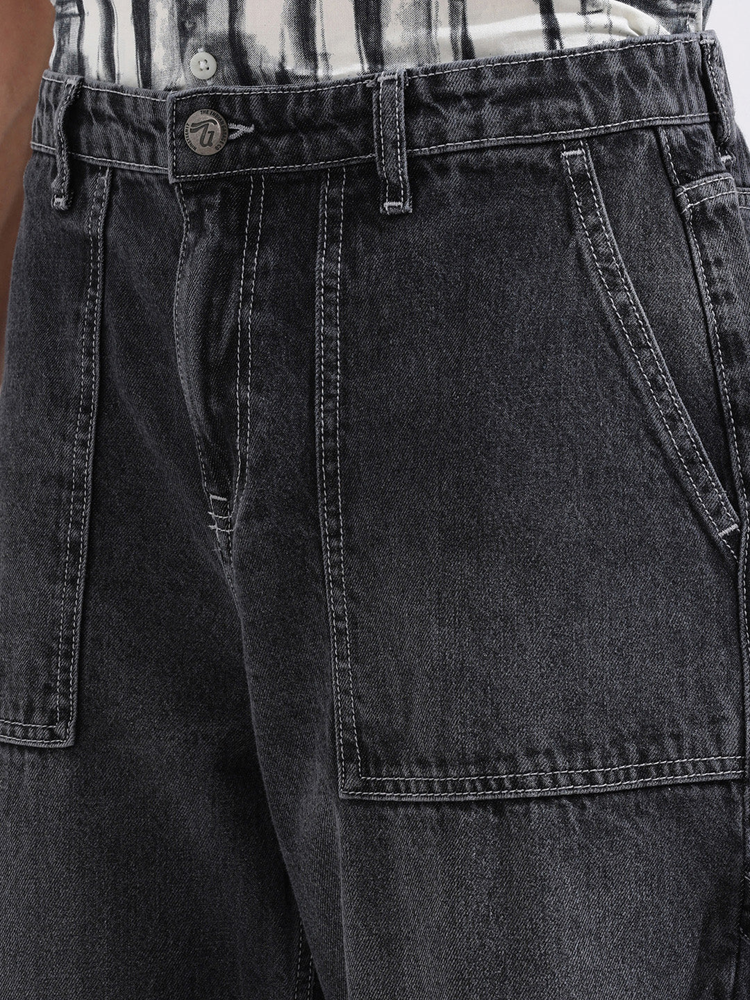 Men's Grey Loose Fit Solid Casual Jeans
