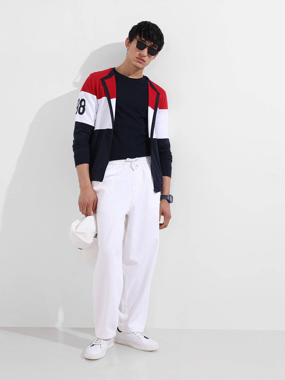Men's White Loose Fit Solid Casual Jeans