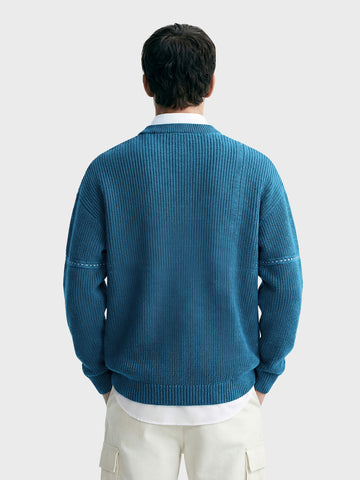 Men's Teal Oversized Fit Solid Casual Sweater