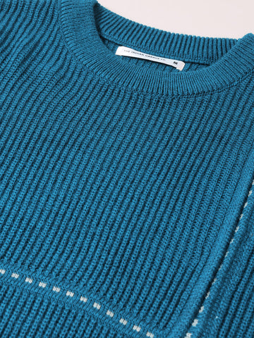 Men's Teal Oversized Fit Solid Casual Sweater