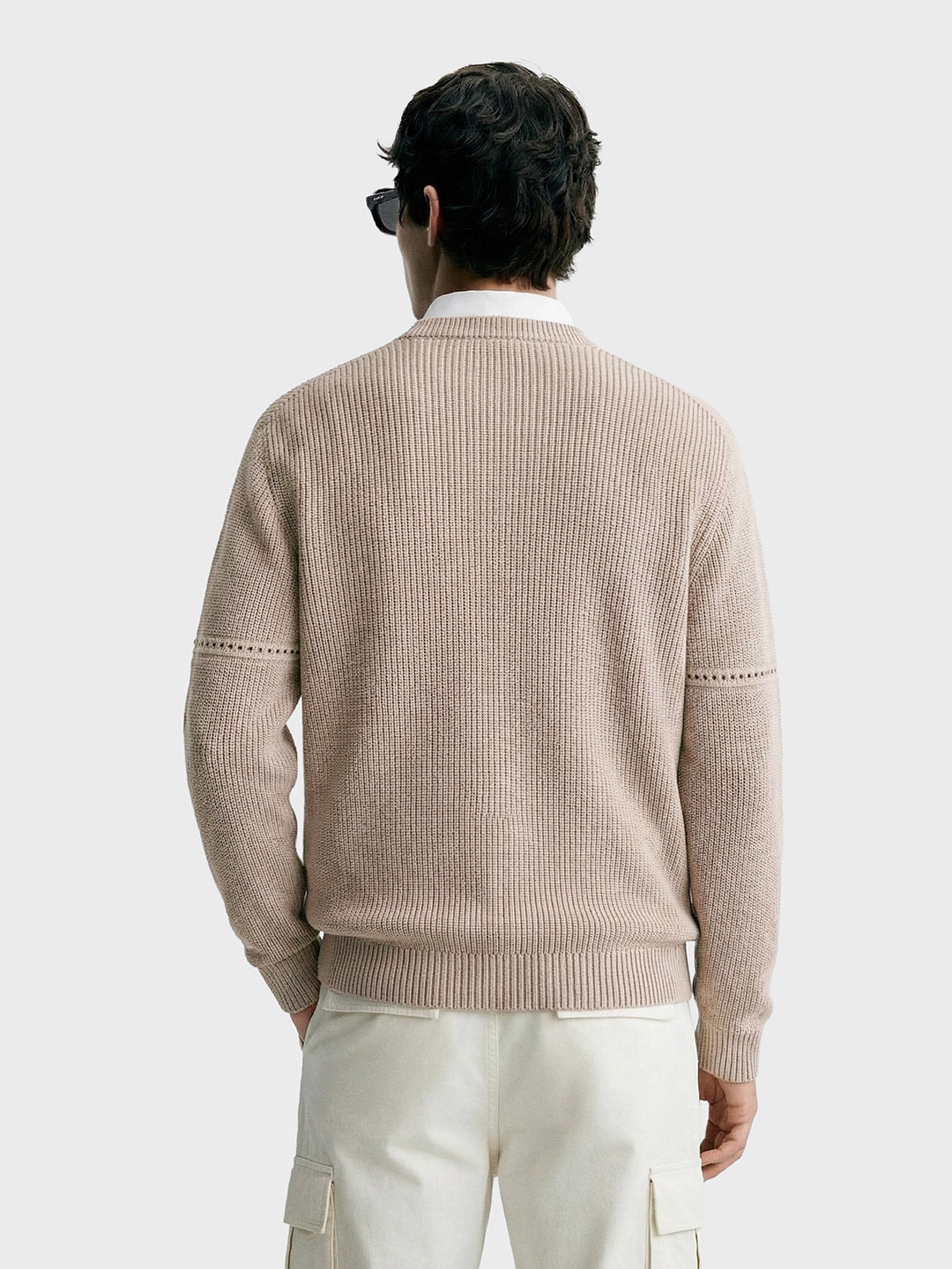 Men's Beige Oversized Fit Solid Casual Sweater