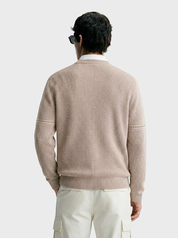 Men's Beige Oversized Fit Solid Casual Sweater