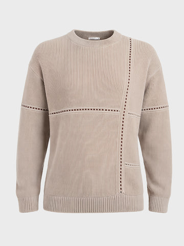 Men's Beige Oversized Fit Solid Casual Sweater