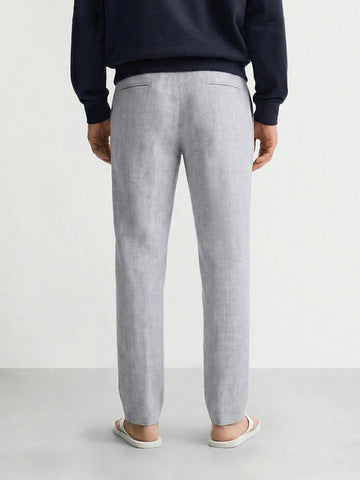 Men's Grey Relaxed Fit Solid Casual Trousers