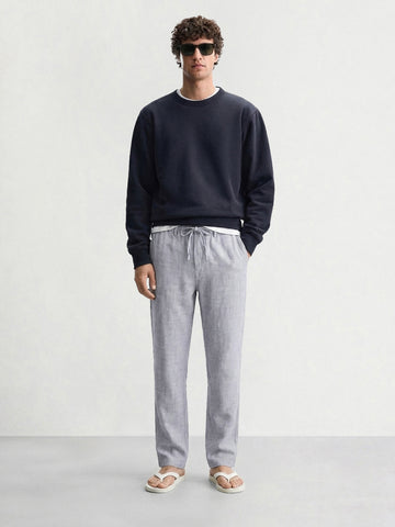 Men's Grey Relaxed Fit Solid Casual Trousers