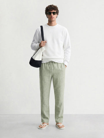 Men's Green Relaxed Fit Solid Casual Trousers