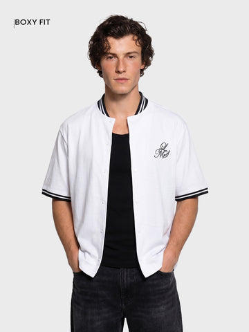 Men's White Boxy Fit Embroided Casual Shirt