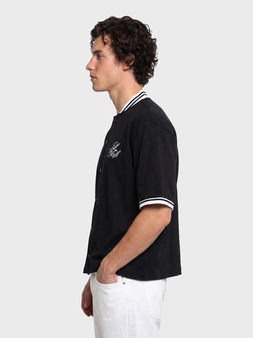 Men's Black Boxy Fit Embroided Casual Shirt