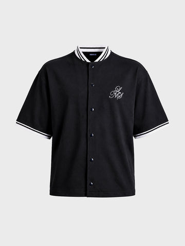Men's Black Boxy Fit Embroided Casual Shirt