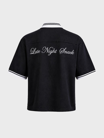 Men's Black Boxy Fit Embroided Casual Shirt