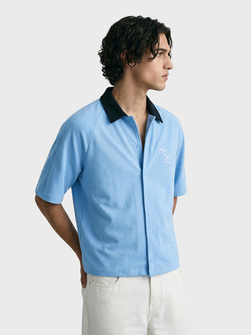 Men's Blue Boxy Fit Embroided Casual Shirt