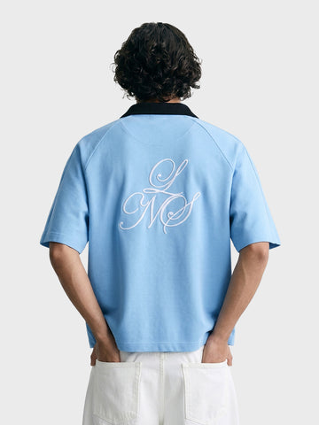 Men's Blue Boxy Fit Embroided Casual Shirt