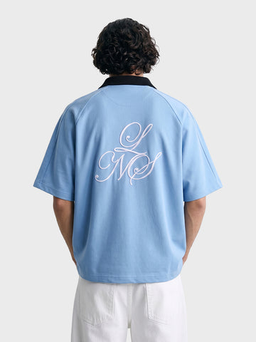 Men's Blue Boxy Fit Embroided Casual Shirt