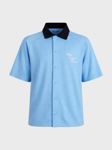 Men's Blue Boxy Fit Embroided Casual Shirt