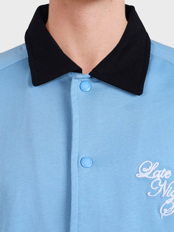 Men's Blue Boxy Fit Embroided Casual Shirt