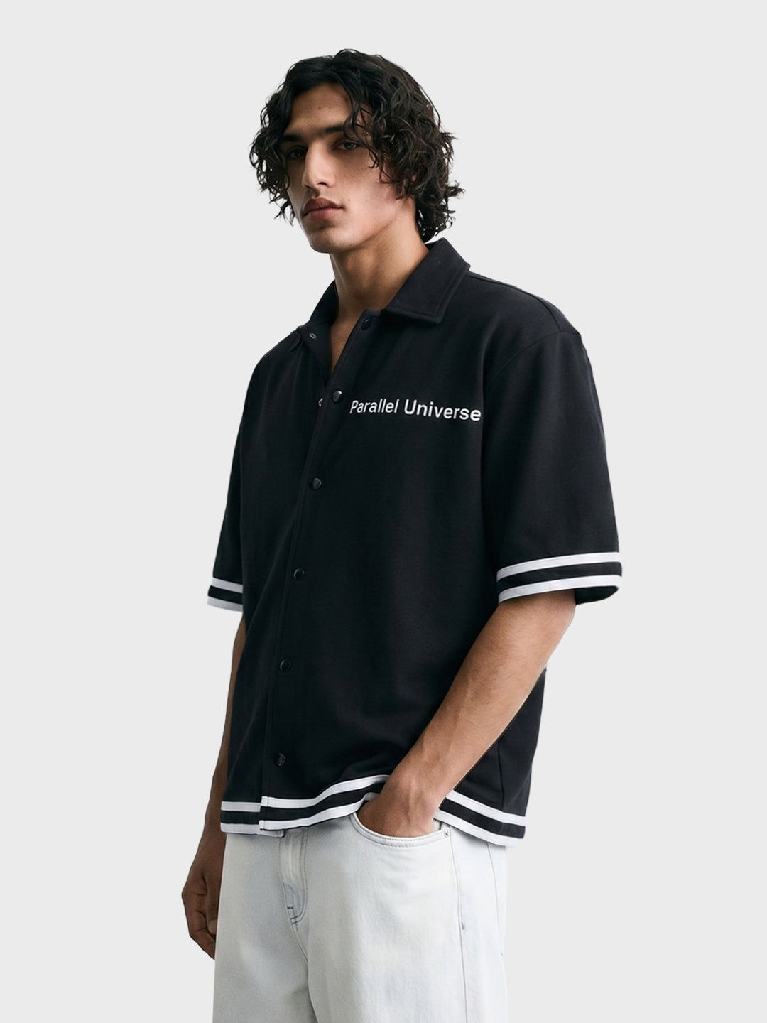 Men's Black Boxy Fit Embroided Casual Shirt