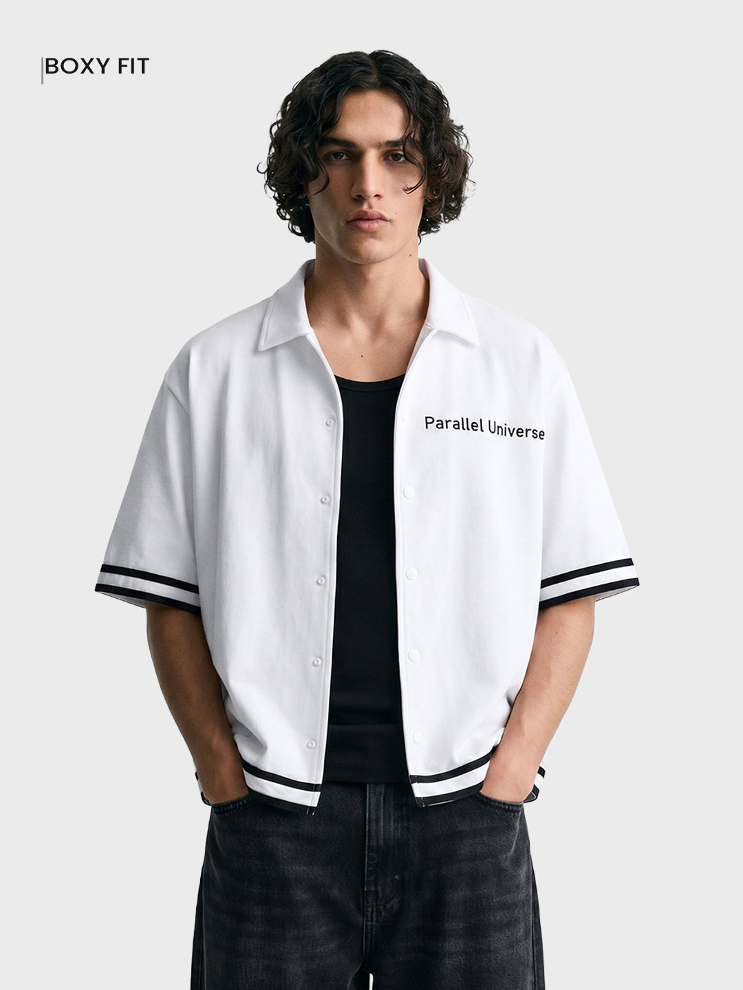 Men's White Boxy Fit Embroided Casual Shirt